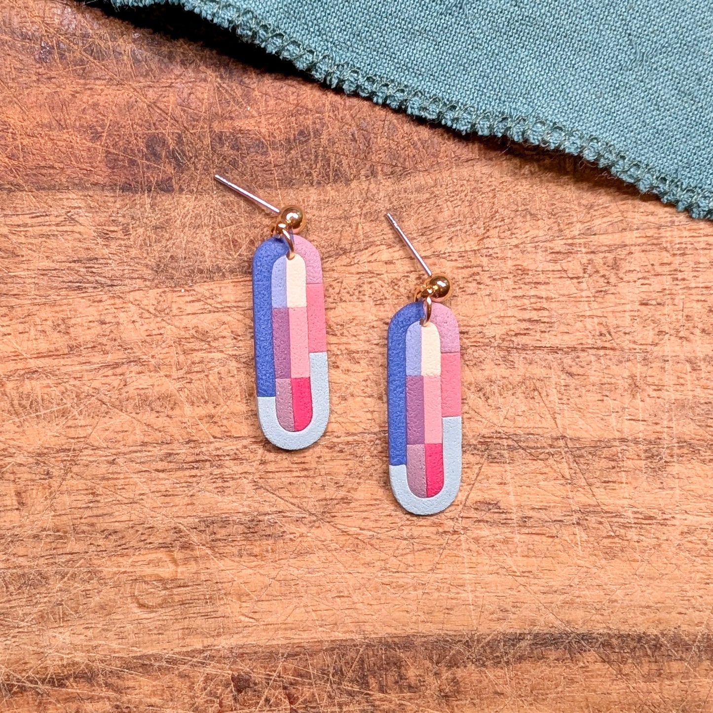 Retro Modern Bar Earrings in Blues, Pinks, and Purples 01
