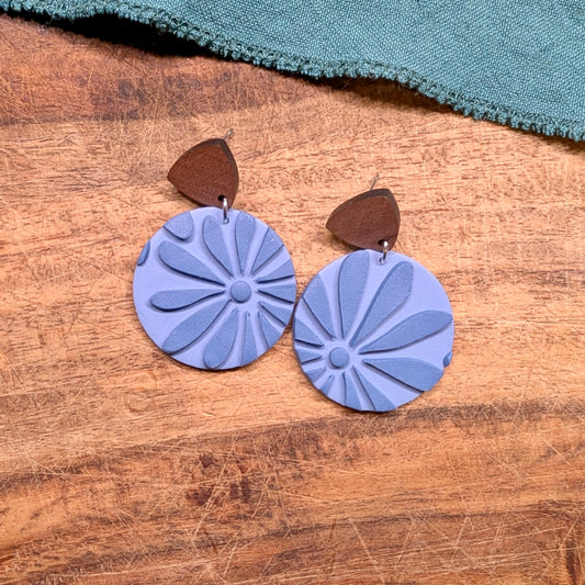 Amy Earrings in Blue Floral Monochrome 01