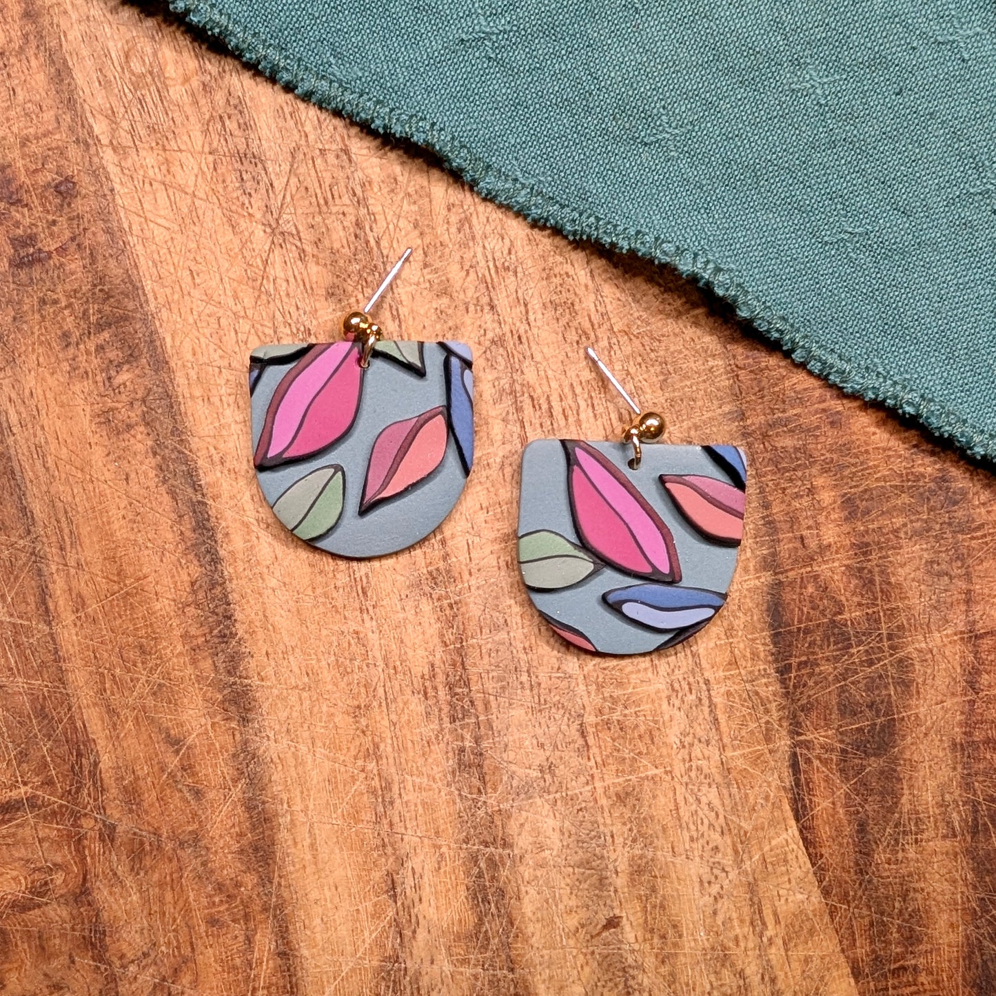 Dark Floral Zelda Earrings in Muted Turquoise