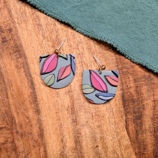 Dark Floral Zelda Earrings in Muted Turquoise