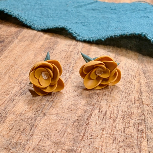 Yellow Ochre Flower Studs