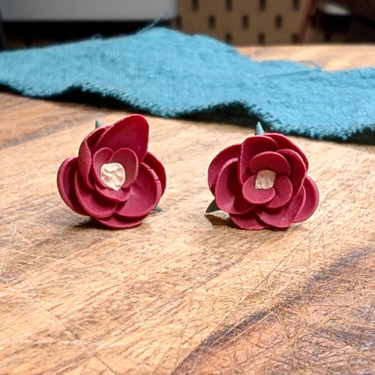 Dark Pink Flower Studs 01