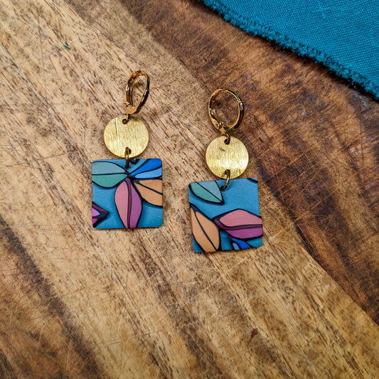 Square Earrings in Muted Turquoise Florals