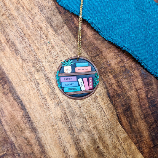 "I Read Banned Books" Magic Tree Bookshelf Pendant