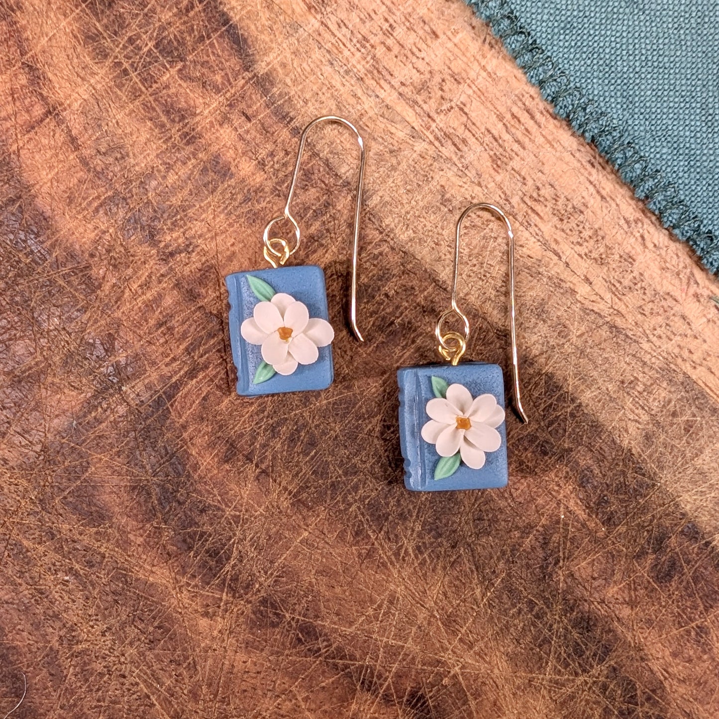 Mini Book Earrings in Blue Floral
