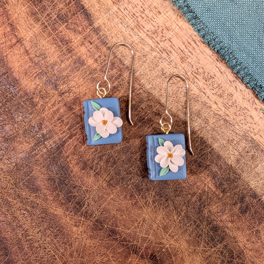 Mini Book Earrings in Blue Floral