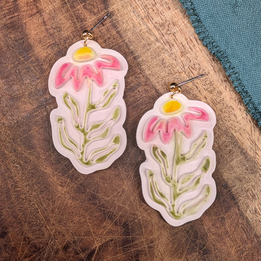 Matisse Flower Earrings in Pink and Green