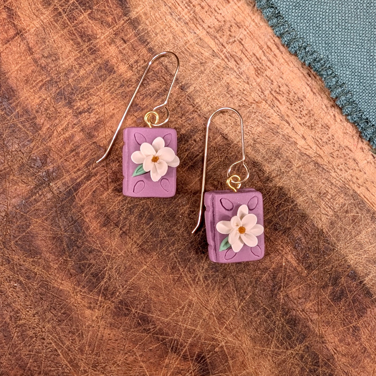 Mini Book Earrings in Plum Floral
