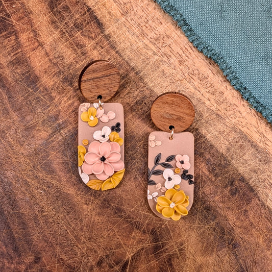 Elizabeth Earrings in Pink and Yellow Floral 02