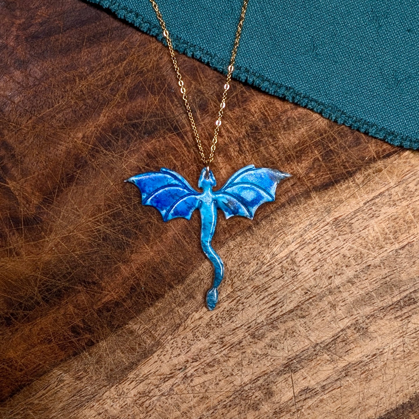 Sapphire Blue Watercolor Dragon Pendant