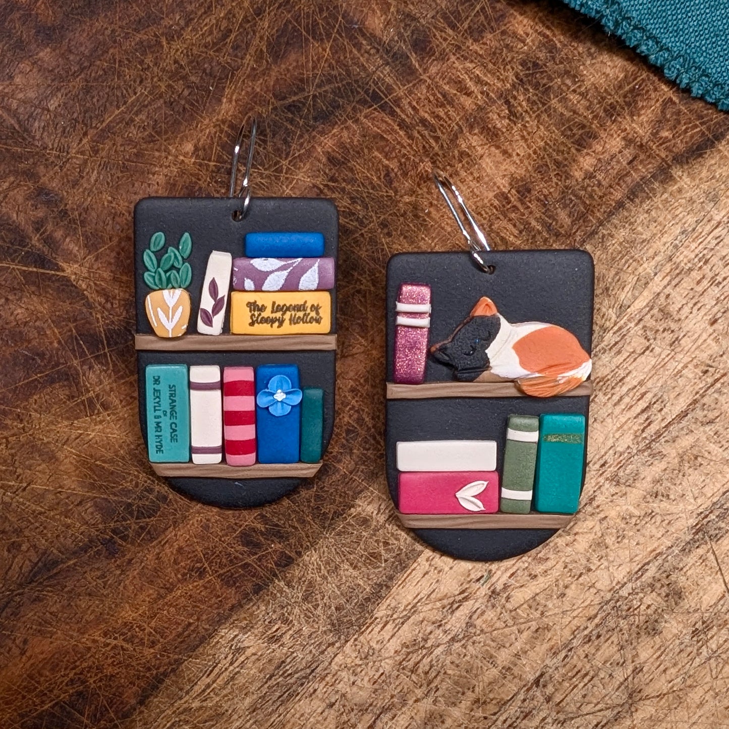 Elizabeth Bookshelf Earrings with "Sleepy Hollow" and "Jekyll & Hyde"