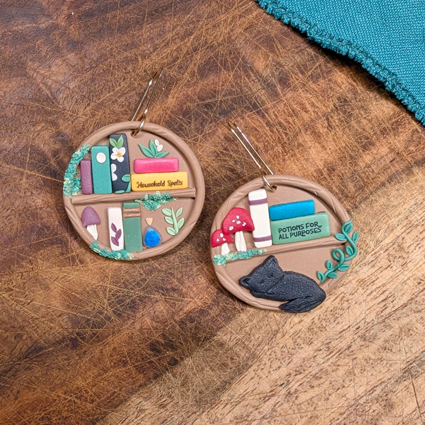 Cottage Witch Bookshelf Earrings with Witchy Titles