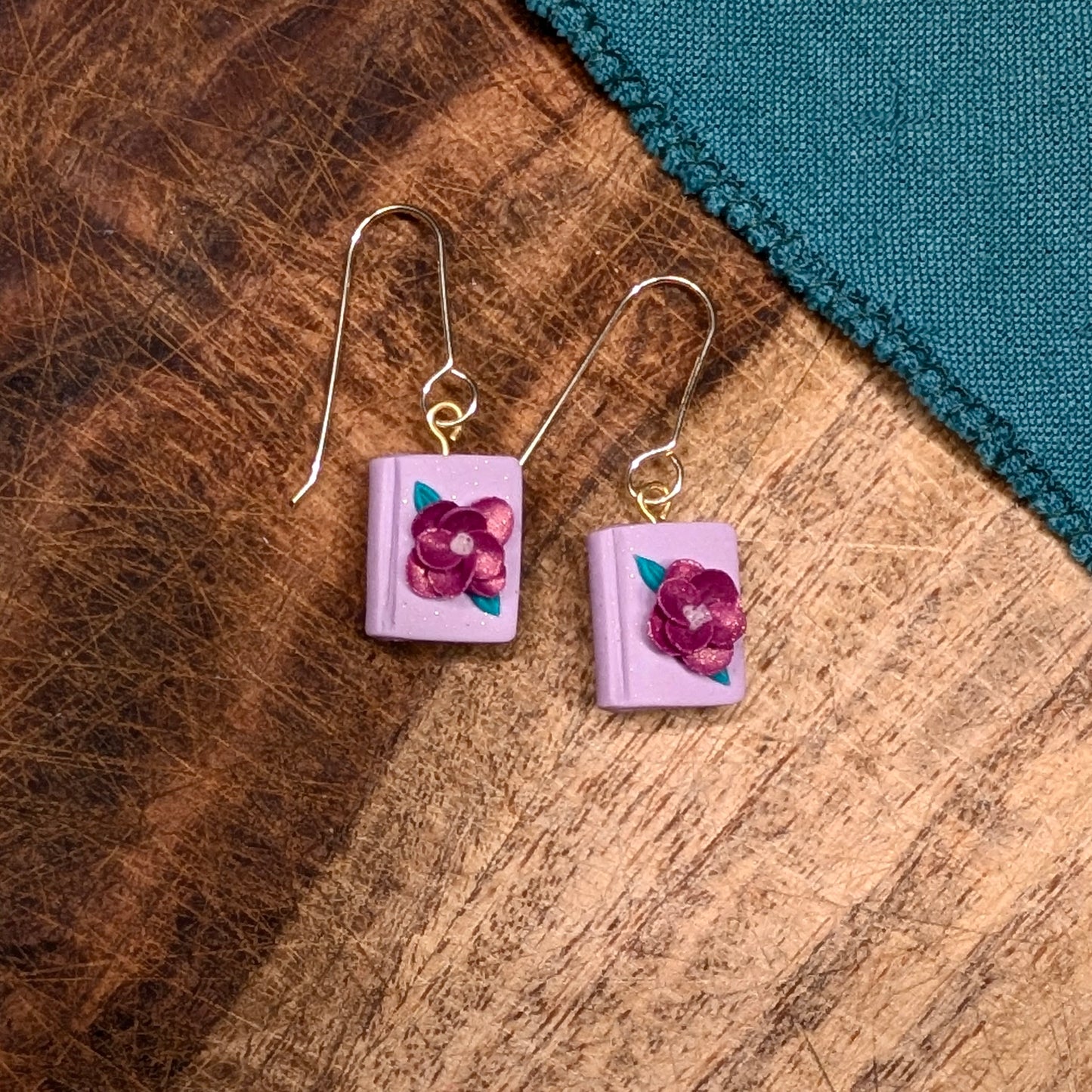 Mini Book Earrings in Lavendar Floral