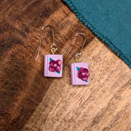 Mini Book Earrings in Lavendar Floral