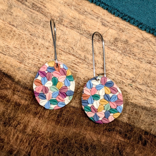 Oval Earrings in Rainbow Floral