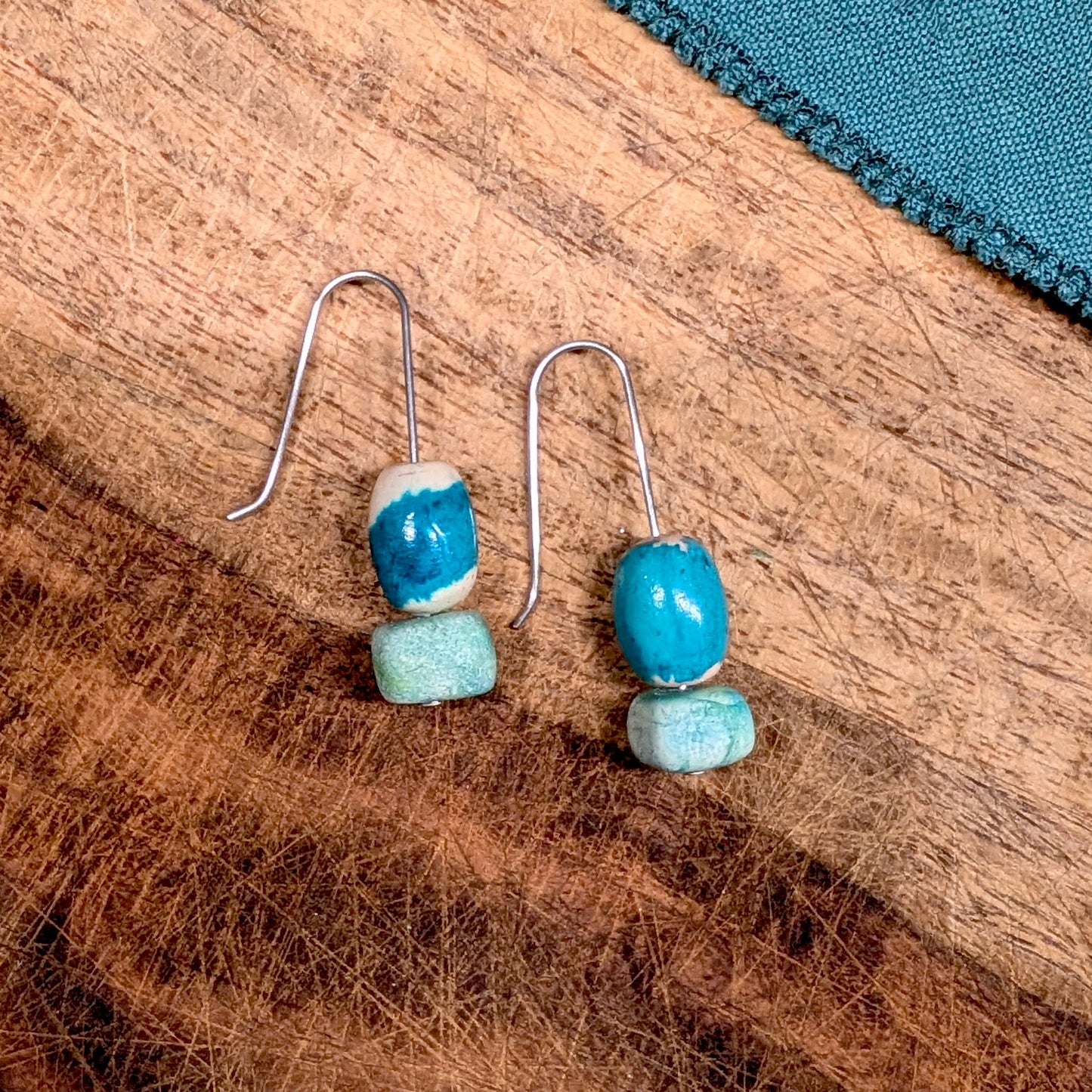 Beaded Earrings in Blue and Green