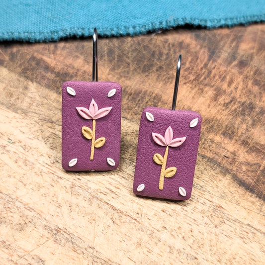 Folk Flower Earrings in Berry