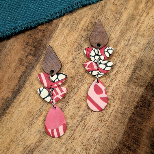 Emily Earrings in Red & Pink