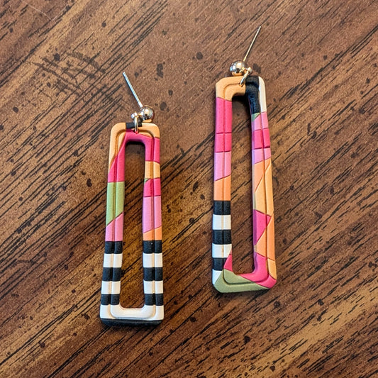 Long Trapezoid Earrings in Geometric Disco