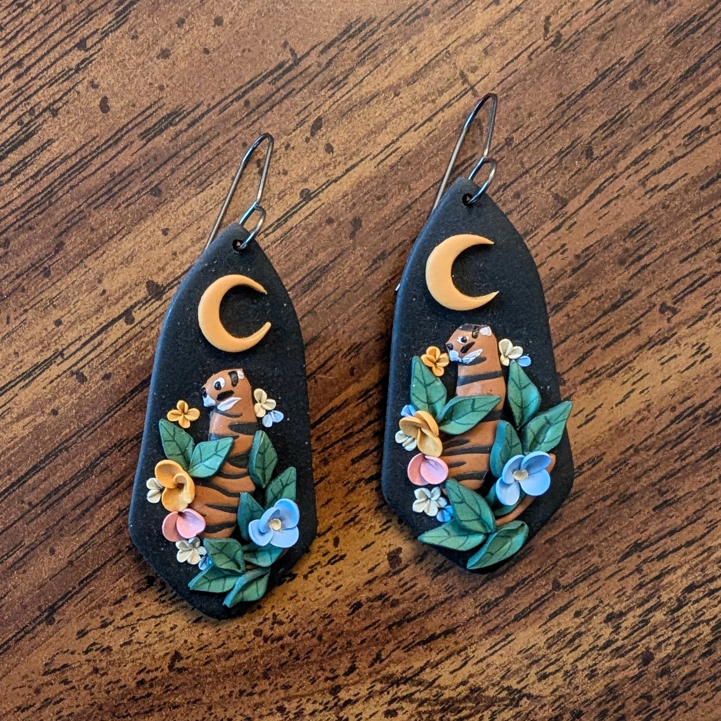 Elinor Earrings in Night Garden Tigers