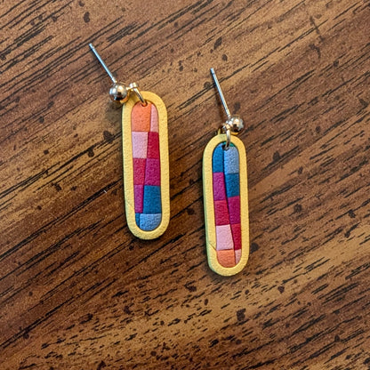 Retro Modern Bar Earrings in Rainbow Check
