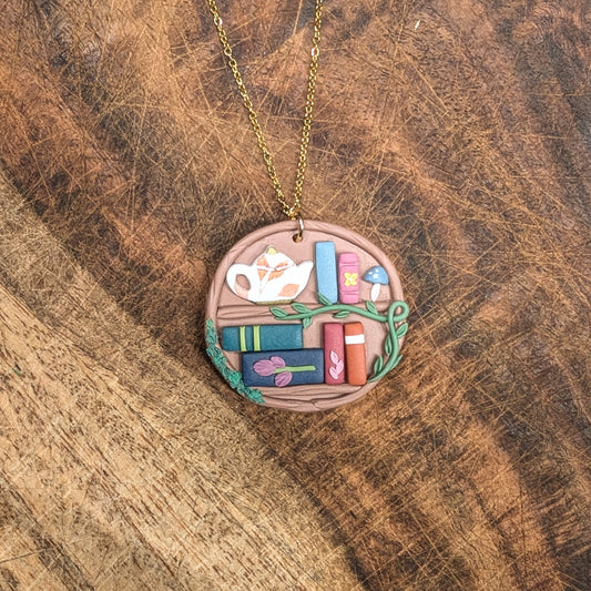 Cottage Witch Bookshelf Pendant with Teapot