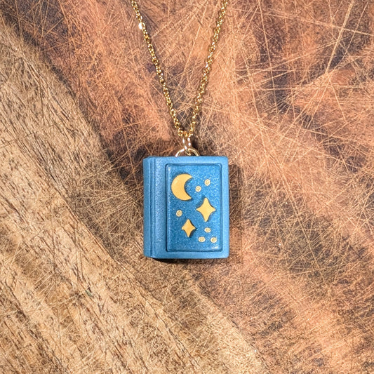 Navy Blue Night Sky Book Necklace