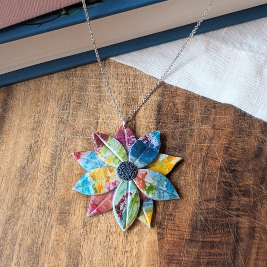 Bold Sunflower Necklace in Rich Watercolor